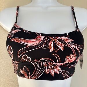 SunDazed Bikini Top Gianna Slip-On Black Floral Flowers Pads Women's Size XS NWT